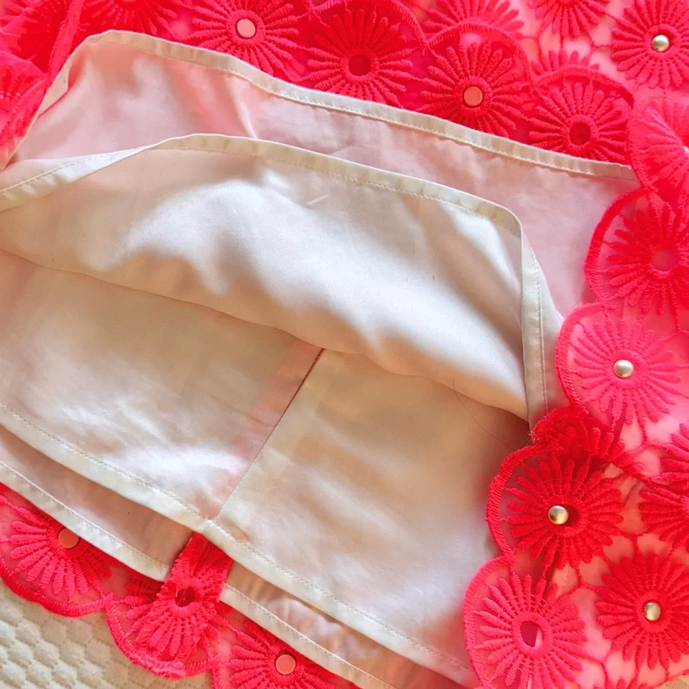 LILLY PULITZER Neon Pink Floral Pinwheel Lace & Pearl Mini Shift Dress
